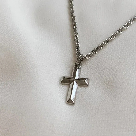 VTG Silver Cross Pendant Tie Chain - Picture 2 of 6